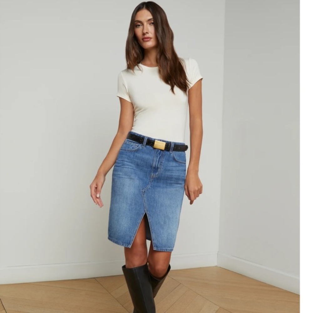 Paper denim & cloth  new retro Jean skirt front slit 27‎ 
Made in USA